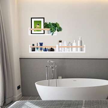 Esonal White Nursery Floating Wall Shelf Décor Shelves for Bedroom Organizer or Kitchen Spice Rack Wall Mount Books Photo Picture Display Ledges 16 Inch Set of 3