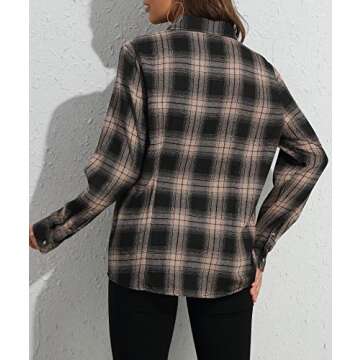 MARZXIN Oversized Plaid Flannel Shirt - Black Brown Casual Blouse