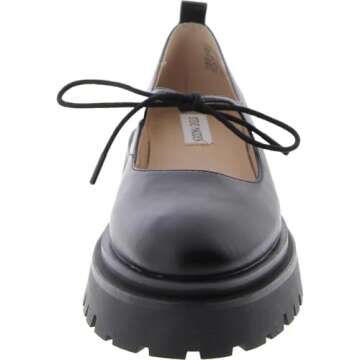 Steve Madden Women's Landon Mary Jane Flat, Black Leather, 6