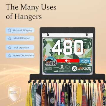 iBobbish Race Medal Holder Wall Hanger Marathon Medal Display,Running Bib and Medal Hanger Display W...
