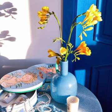 Elegant Hand Blown 2.2lb Blue Glass Vase for Decor