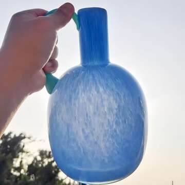 Elegant Hand Blown 2.2lb Blue Glass Vase for Decor