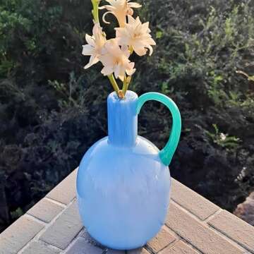 Elegant Hand Blown 2.2lb Blue Glass Vase for Decor