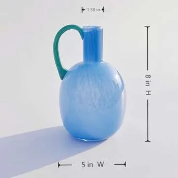 Elegant Hand Blown 2.2lb Blue Glass Vase for Decor