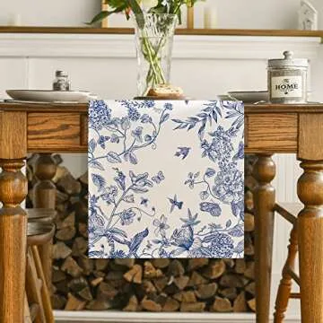 Artoid Mode Monochrome Sketch Birds and Flowers Summer Table Runner, Seasonal Spring Fall Kitchen Di...