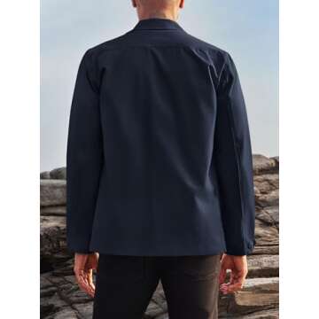 Runcati Mens Lightweight Safari Jacket Button Up Cotton Outdoor Military Cargo Long Sleeve Outwear Navy