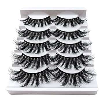 Derun 5 Pairs False Eyelashes Pack 3D Faux Mink Lashes Criss-cross Fluffy Dramatic Natural Look Wispy False Lash 20MM Thick Volume Long Faux Eyelash Soft Reusable Lashes (5Pairs1Style(6D23))
