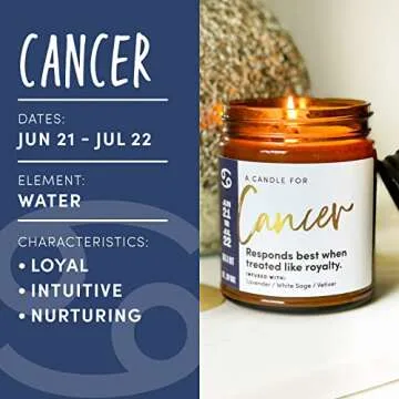 WAX & WIT Cancer Zodiac Gifts for Women - 9oz Astrology Candle