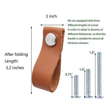 vimeka Drawer Knob Pull Handle Genuine Leather Cabinet Drawer Pulls Mordern Cabinet Cupboard Knobs with Screws for Home Office Cabinet Drawer Handles Silver Screws DIY (5pack)-Light Brown-1 Holes