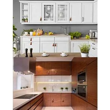 vimeka Drawer Knob Pull Handle Genuine Leather Cabinet Drawer Pulls Mordern Cabinet Cupboard Knobs with Screws for Home Office Cabinet Drawer Handles Silver Screws DIY (5pack)-Light Brown-1 Holes