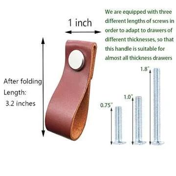 vimeka Drawer Knob Pull Handle Genuine Leather Cabinet Drawer Pulls Mordern Cabinet Cupboard Knobs with Screws for Home Office Cabinet Drawer Handles Silver Screws DIY (5pack)-Light Brown-1 Holes