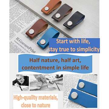 vimeka Drawer Knob Pull Handle Genuine Leather Cabinet Drawer Pulls Mordern Cabinet Cupboard Knobs with Screws for Home Office Cabinet Drawer Handles Silver Screws DIY (5pack)-Light Brown-1 Holes