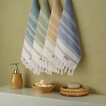 DEMMEX Certified Organic & Oeko-TEX Turkish Cotton Hand Towels - Set of 2, Quick Dry, Absorbent for Bathroom, Kitchen, Travel – Soft Diamond Weave, Prewashed, 18x36'', Beige