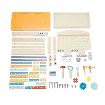 Amazon Basics Wooden Play Toy Tool Set and Workbench for Toddlers, Preschoolers, Children Age 3+ Years, 36 cm D x 58 cm W x 77.9 cm H, Multicolor