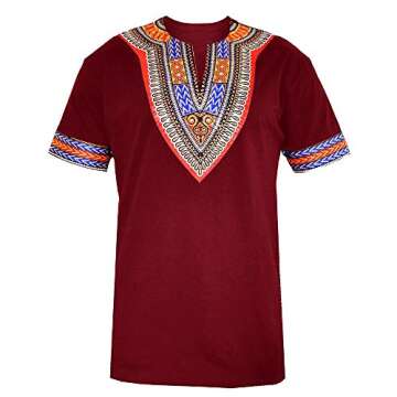 Makkrom Mens African Dashiki T Shirt Tribal Floral Print V Neck Slim Fit Shirts Tops