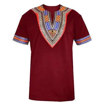 Makkrom Mens African Dashiki T Shirt Tribal Floral Print V Neck Slim Fit Shirts Tops