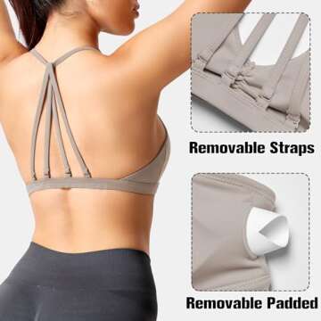 YEOREO Workout Sports Bras for Women Padded Strappy Open Back Gym Bra Light Impact Criss Cross Yoga ...