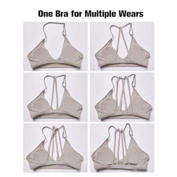 YEOREO Workout Sports Bras for Women Padded Strappy Open Back Gym Bra Light Impact Criss Cross Yoga Crop Top Oatmeal S