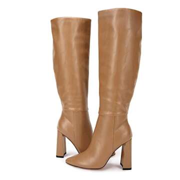 Juliet Holy Womens Pointed Toe Knee-high Boot Wide Calf Chunky Block Side Zipper Go-go Boots