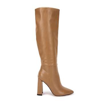 Juliet Holy Womens Pointed Toe Knee-high Boot Wide Calf Chunky Block Side Zipper Go-go Boots