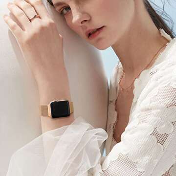 Charm Metal Bands Compatible for Apple Watch Band 38mm 40mm 41mm 42mm 44mm 45mm 49mm Women Men, Gold...