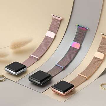 Charm Metal Bands Compatible for Apple Watch Band 38mm 40mm 41mm 42mm 44mm 45mm 49mm Women Men, Gold Loop Adjustable Mesh Strap Accessory for Apple Watch iWatch Bands Series 8 7 6 5 4 3 2 1 SE Ultra