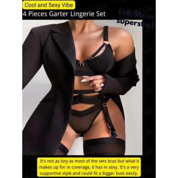 Kaei&Shi Plus Size Garter Lingerie Set for Women