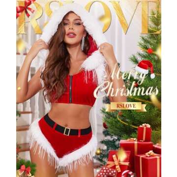 RSLOVE Women Sexy Christmas Costume - Velvet Claus Lingerie Set 2Pcs