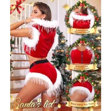 RSLOVE Women Christmas Costume Velvet Lingerie 2Pcs Set