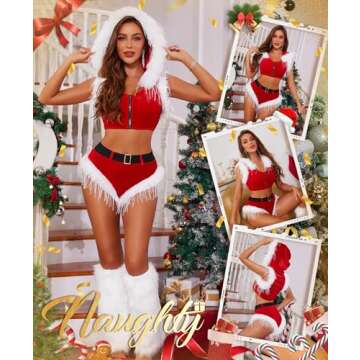 RSLOVE Women Christmas Costume Velvet Lingerie 2Pcs Set