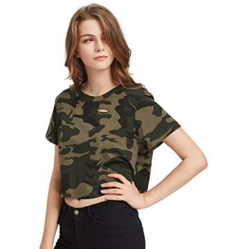 SweatyRocks Women's Short Sleeve Distressed Crop T-Shirt Summer Tops