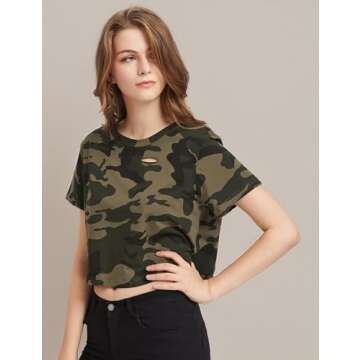 SweatyRocks Women's Short Sleeve Distressed Crop T-Shirt Summer Tops