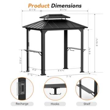 Modern Shade Grill Gazebo 6' X 8', Aluminum BBQ Gazebos with Shelves and Ceiling Hook, Grill Canopy ...