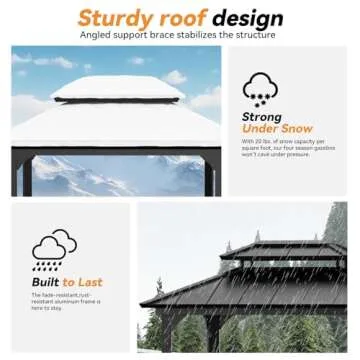 Modern Shade Grill Gazebo 6' X 8', Aluminum BBQ Gazebos with Shelves and Ceiling Hook, Grill Canopy Hardtop with Galvanized Steel Roof, Outdoor Grill Gazebo for Patio Lawn Backyard Deck