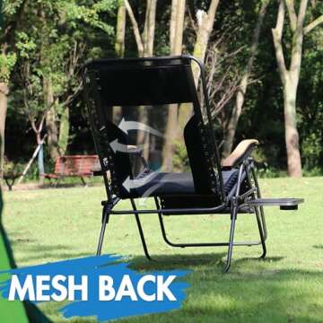 PORTAL Oversized Mesh Back Zero Gravity Reclining Patio Chairs, XL Padded Seat Folding Patio Lounge Chair with Adjustable Pillows and Cup Holder for Poolside Backyard/Lawn, Support 350lbs