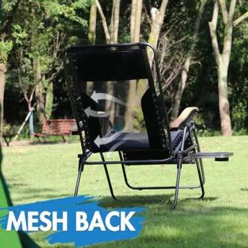 PORTAL Oversized Mesh Back Zero Gravity Reclining Patio Chairs, XL Padded Seat Folding Patio Lounge Chair with Adjustable Pillows and Cup Holder for Poolside Backyard/Lawn, Support 350lbs