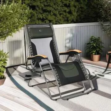 PORTAL Oversized Mesh Back Zero Gravity Reclining Patio Chairs, XL Padded Seat Folding Patio Lounge Chair with Adjustable Pillows and Cup Holder for Poolside Backyard/Lawn, Support 350lbs