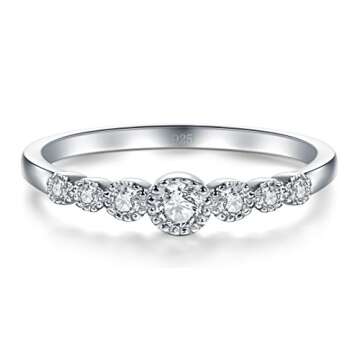 BORUO 925 Sterling Silver Cubic Zirconia Eternity Engagement Ring 10