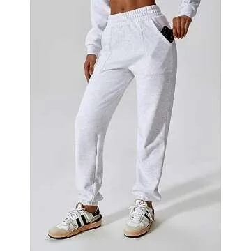 ABOCIW Sweatpants for Women Fleece Lined Baggy High Waisted Lounge Sweat Pants Casual Athletic Joggers Thick Fall Pants Y2k Trendy Lounge Trousers Gray Medium