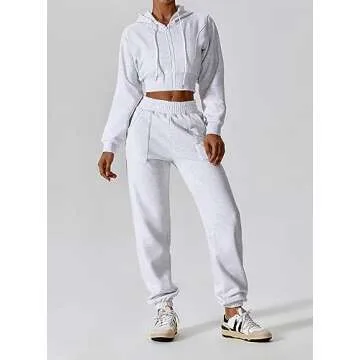 ABOCIW Sweatpants for Women Fleece Lined Baggy High Waisted Lounge Sweat Pants Casual Athletic Joggers Thick Fall Pants Y2k Trendy Lounge Trousers Gray Medium