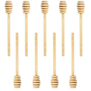 LASSUM 10 PCS Wood Honey Dippers Sticks,6 Inches Long Wooden Honey Dipper Drizzler Stirring Stick fo...
