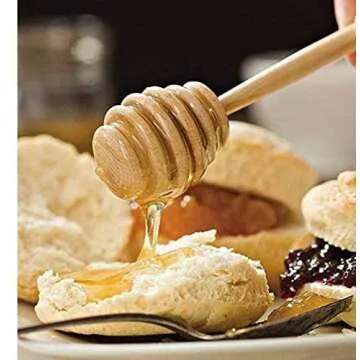 LASSUM 10 PCS Wood Honey Dippers Sticks,6 Inches Long Wooden Honey Dipper Drizzler Stirring Stick for Honey Jam Jar Dispense