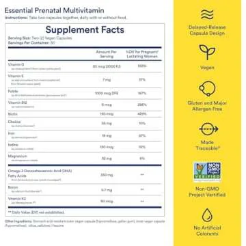 Ritual Essential for Women Prenatal Multivitamin: Folate & Choline for Neural Tube Support, Omega-3 DHA for Fetal Brain Development, Iron, Calcium-Helper D3 & K2, Non-GMO, Vegan, Mint, 30 Days