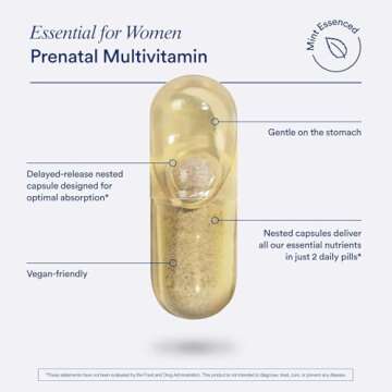 Ritual Essential for Women Prenatal Multivitamin: Folate & Choline for Neural Tube Support, Omega-3 DHA for Fetal Brain Development, Iron, Calcium-Helper D3 & K2, Non-GMO, Vegan, Mint, 30 Days