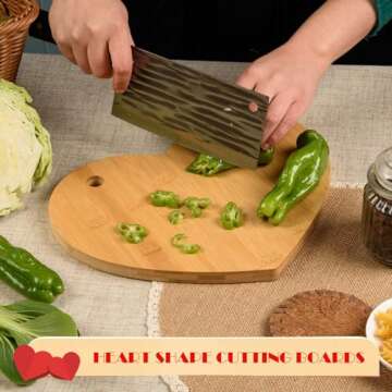 AWIZOM Heart Shaped Cutting Board Valentine's Day Charcuterie Board with Hole Wood Bread Cheese Serving Tray Platter Kitchen Bamboo Chopping Board for Wedding Housewarming Present,12.01x9.84x0.59 Inch
