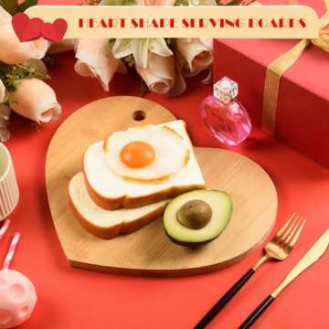 AWIZOM Heart Shaped Cutting Board Valentine's Day Charcuterie Board with Hole Wood Bread Cheese Serving Tray Platter Kitchen Bamboo Chopping Board for Wedding Housewarming Present,12.01x9.84x0.59 Inch