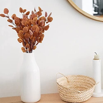 Artflower 6 Pcs Artificial Eucalyptus Stems Fall Stems Tall Silver Dollar Eucalyptus Leaves Fake Silk Eucalyptus Branches Autumn Decorations for Home Wedding Party Thanksgiving Decor(Yellow)