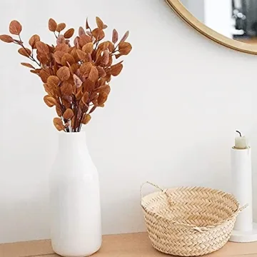 Artflower 6 Pcs Artificial Eucalyptus Stems Fall Stems Tall Silver Dollar Eucalyptus Leaves Fake Silk Eucalyptus Branches Autumn Decorations for Home Wedding Party Thanksgiving Decor(Yellow)