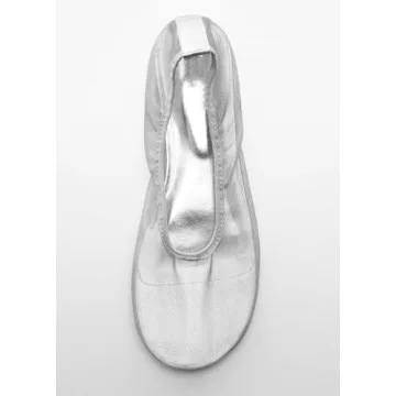 Riekhany Womens Mesh Ballet Flats Slip On Tulle Ballerina Flats Casual Round Toe Work Shoes Silver