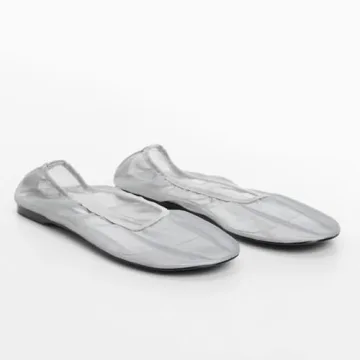 Riekhany Womens Mesh Ballet Flats Slip On Tulle Ballerina Flats Casual Round Toe Work Shoes Silver